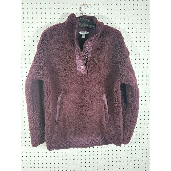 Athleta cozy Sherpa Snap Sweatshirt Pullover Plum Color Size M - Picture 1 of 7